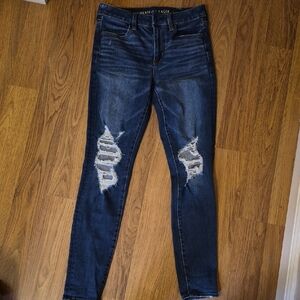 American Eagle Outfitters Women's Dark Blue Distressed Skinny Jeans